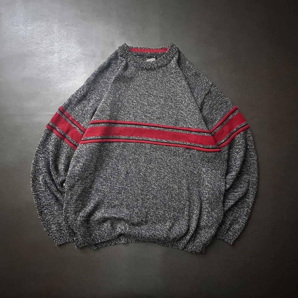 Vintage 1990s Sweater Mens Large Gray Striped Pullover Kennington Grandpacore